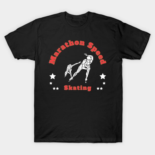 Marathon Speed Skating in Red Font T-Shirt by Southern Borealis